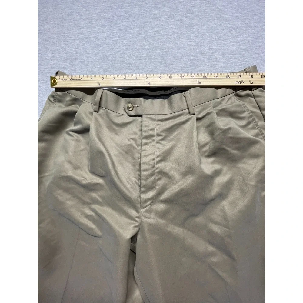 Perry Ellis Portfolio Dress Pants Mens 37x30.5 Tan Pleated Front Cuffed Hem